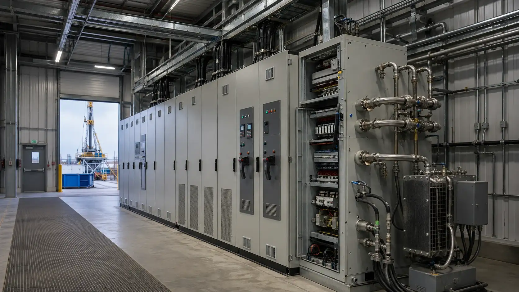 Industrial VFD system with electrical cabinets and cooling equipment