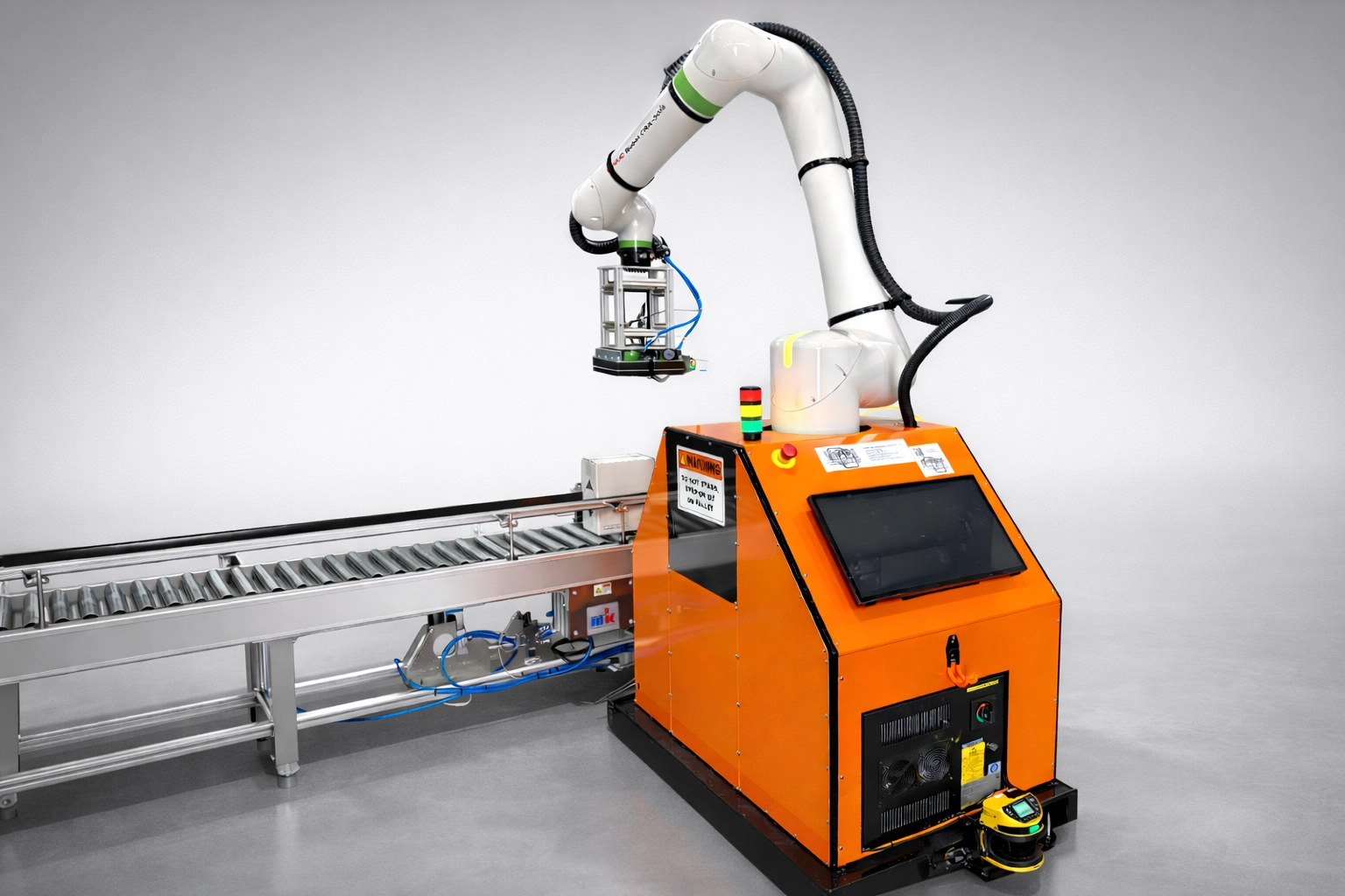 Mobile robotic material handling solution with an integrated conveyor and operator interface