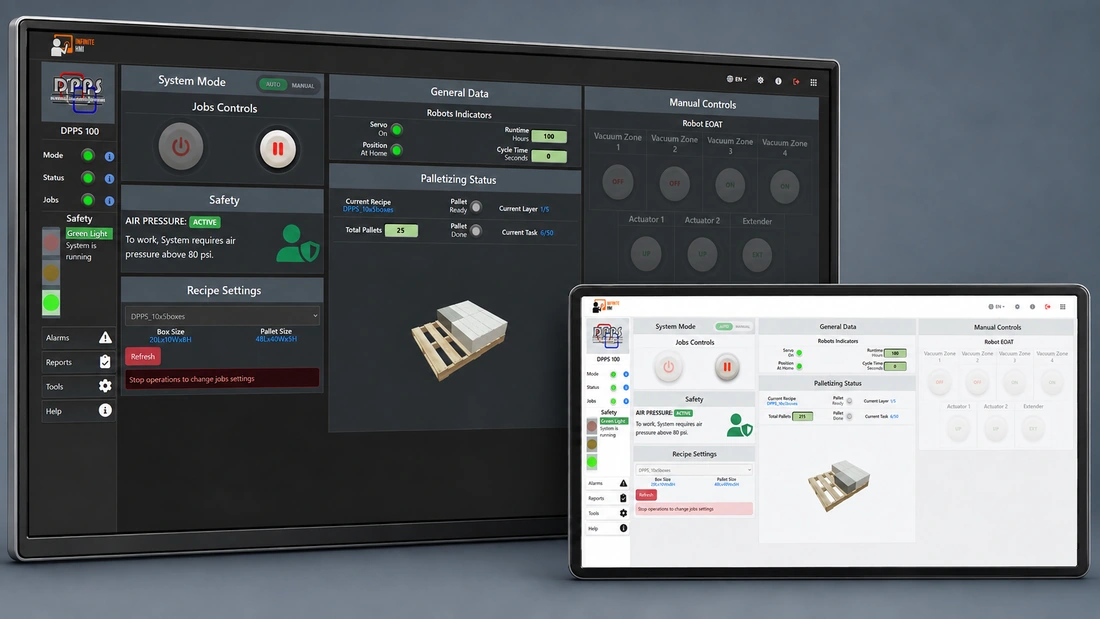 Infinite HMI shown in dark and light themes